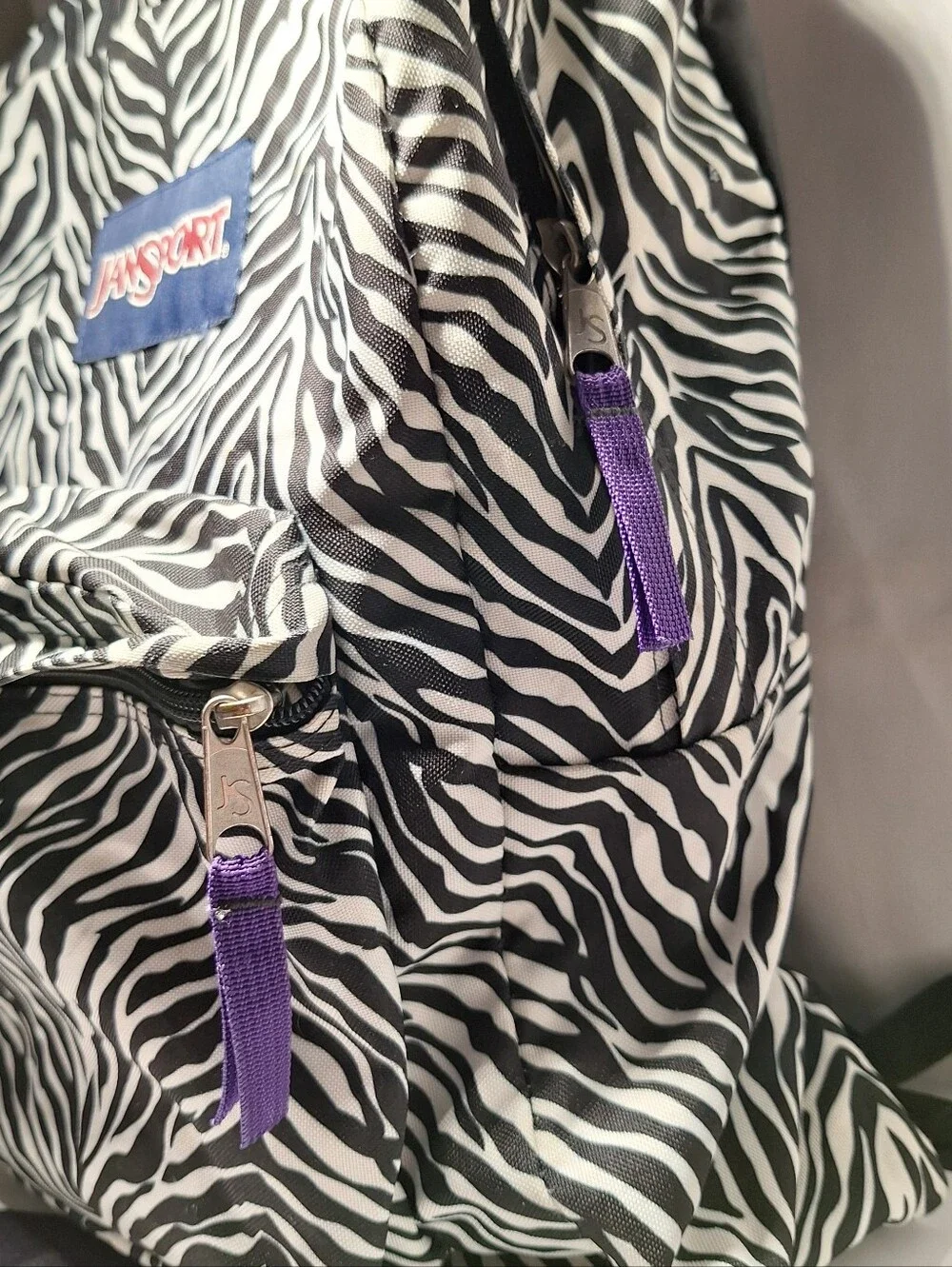 Jansport Backpack Zebra Black White w/ Purple Accents